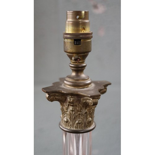 475 - Vaughan Design Fine reeded glass column table lamp with Corinthian-style cast brass capital and soli... 
