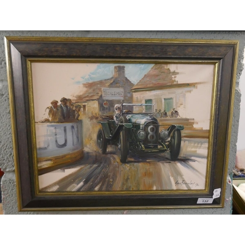 132 - Oil on canvas by Alan Fearnley 'Bentley win 1924 Le Mans' - IS 40cm x 30cm