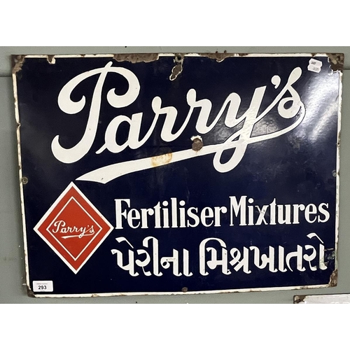 293 - Enamel Sign Parry's Fertiliser Mixtures - Approx 61cm x 46cm