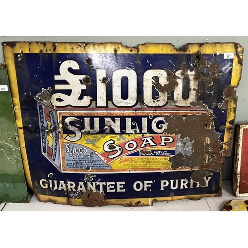 297 - Original enamel sign Sunlight Soap - Approx 91cm x 70cm