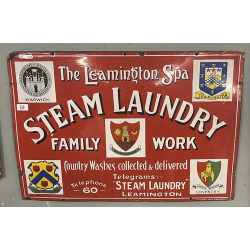 320 - Leamington Spa Steam Laundry enamel sign - Only one known to exist - Approx 76cm x 51cm