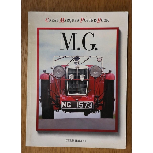 65 - Framed MG famous marques collectors cards together with a poster book