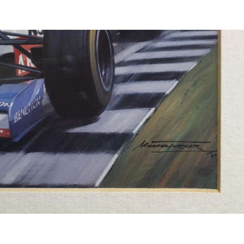 195 - Framed F1 print by by Michael Turner '97 - Approx 37cm x 32cm