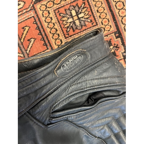 251 - Pair of Frank Thomas leather motorcycle trousers - size large