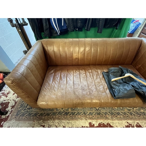 253 - Vintage tan leather sofa