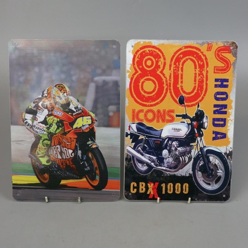 71 - Collection of motorcycling books together with 2 small tin pictures