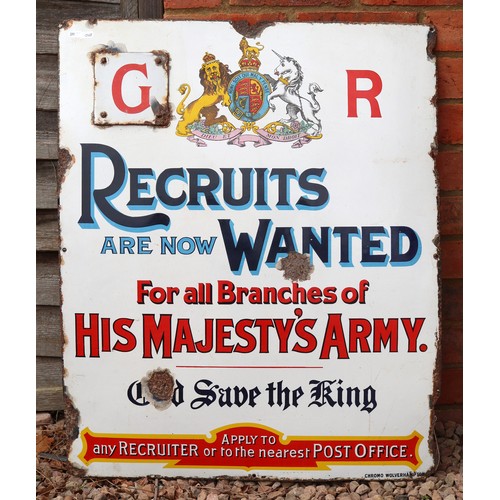 321 - Original army recruitment enamel sign - Originally ER for Edward VII but later changed with a bolted...