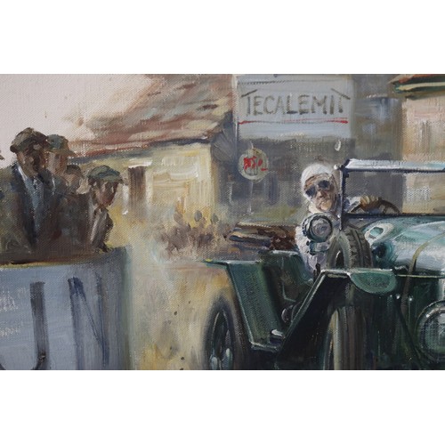 132 - Oil on canvas by Alan Fearnley 'Bentley win 1924 Le Mans' - IS 40cm x 30cm