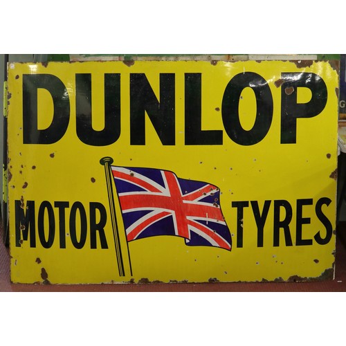 318 - Huge original enamel Dunlop Motor Tyres sign - Approx 183cm x 122cm