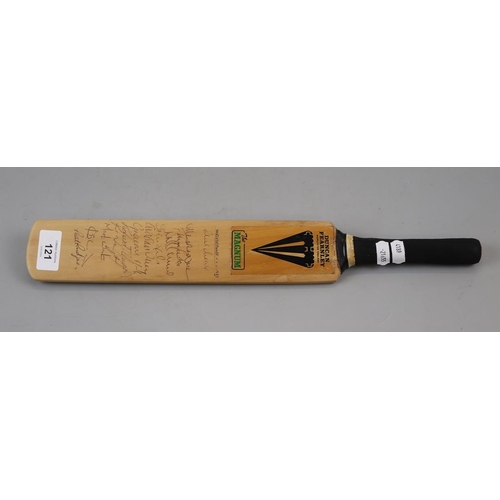 121 - Signed miniature cricket bat by Worcestershire team 1987