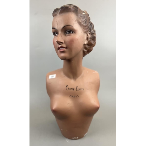 141 - 1930s French mannequin head and torso marked Champs Elysees, Paris - Approx height: 64cm