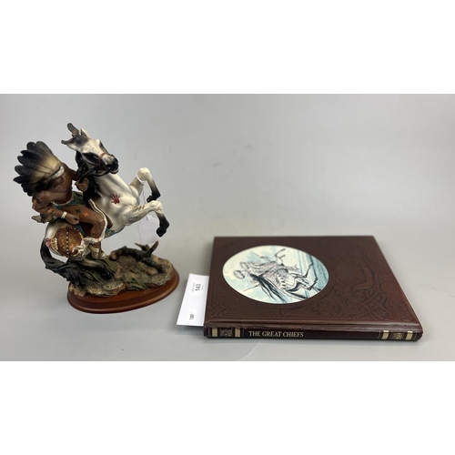 143 - Native American on horse figurine together with a book on the Great Chiefs