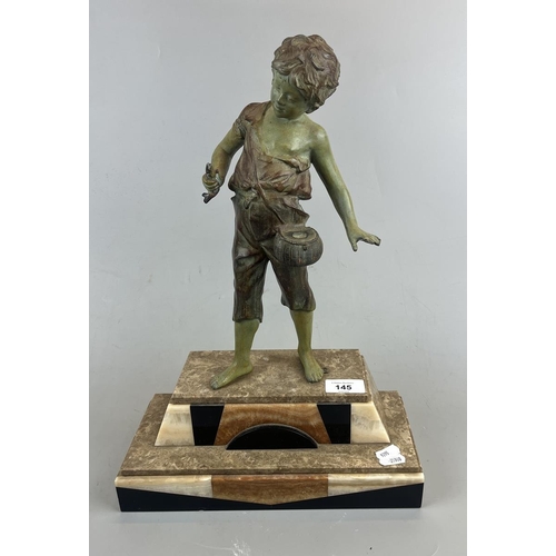 145 - Art Deco 'Happy Fisher' figure on marble base - Approx height: 42cm