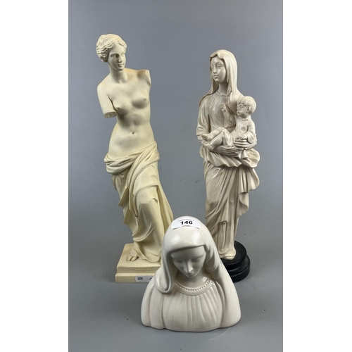 146 - 2 Virgin Marys together with a Venus de Milo figure