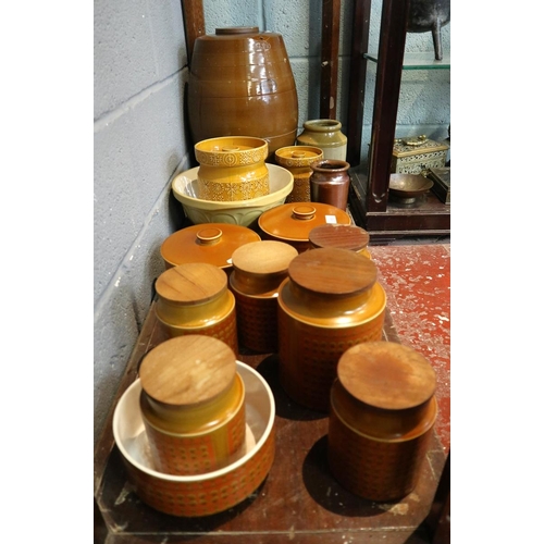 153 - Large collection of stoneware to include barrel
