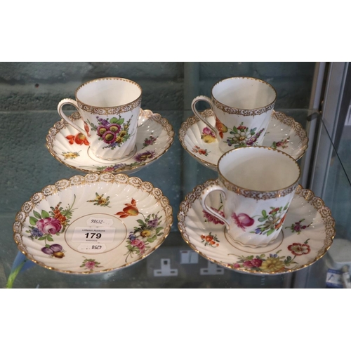 179 - 3 Dresden tea cups together with 4 saucers