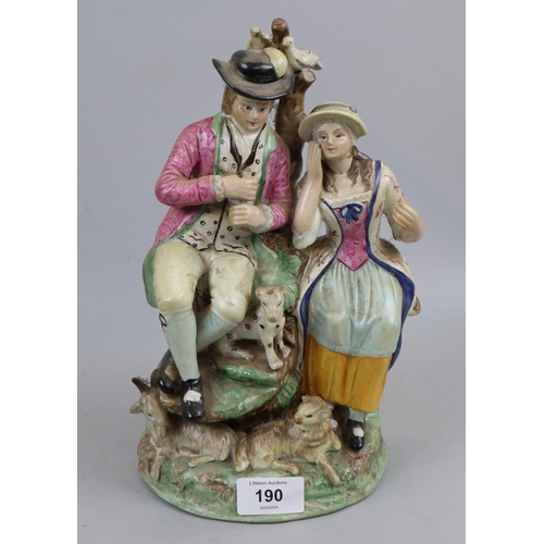 190 - Early antique figure of gent and lady - Approx height: 26cm