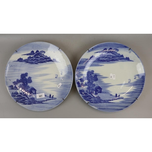 201 - 2 blue and white Oriental wall plates