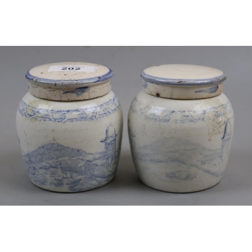 202 - Pair of early blue and white ginger jars