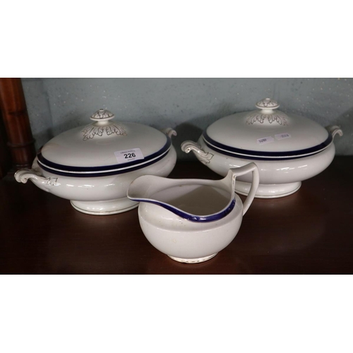 226 - 2 antique lidded terrines together with a sauce jug