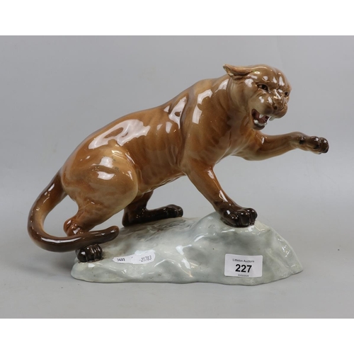 227 - Beswick figure of a mountain lion/puma in attack position A/F (repair to one of the ears) - Approx L... 