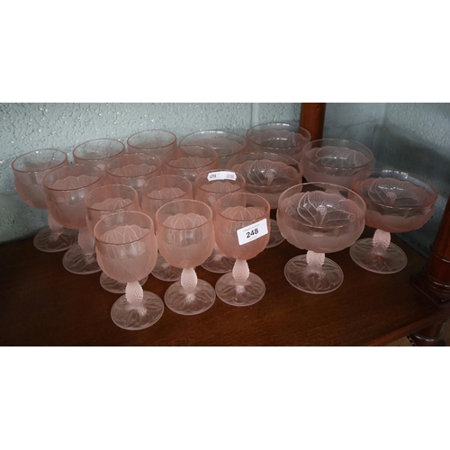 248 - Collection of pink glassware adorned with flowers