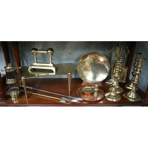 250 - Good collection of brassware to include miners lamp