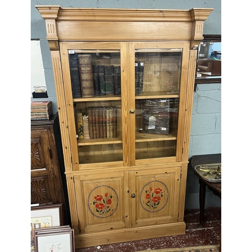 375 - Pine display cabinet - Approx size: W: 116cm D: 40cm H: 197cm