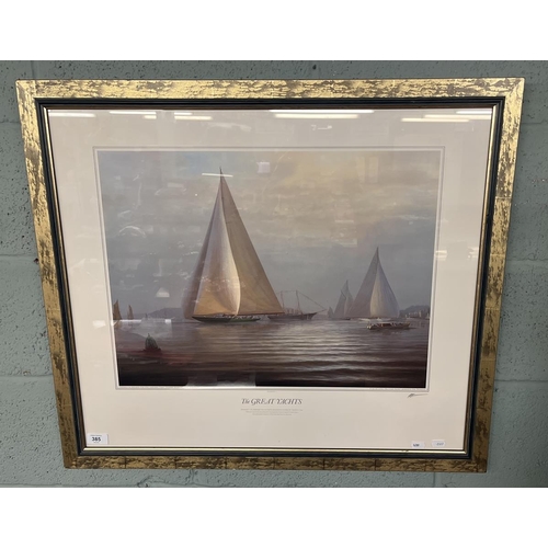 385 - Framed print - The Great Yachts by Tim Thompson pencil signed