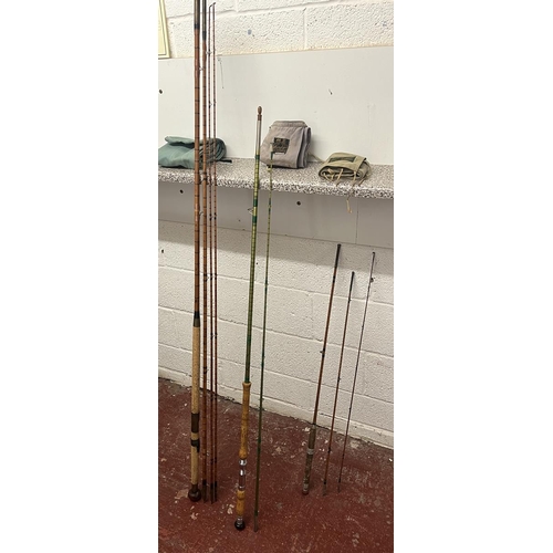 405 - Hardy 4 piece split cane salmon fishing rod together with a Hardy rod and another