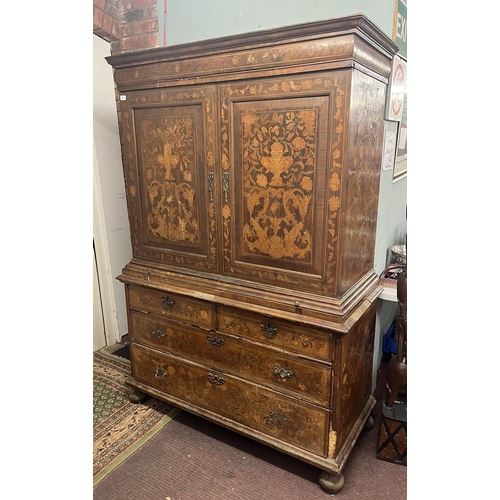 Early Dutch marquetry cabinet A/F - Approx size: W: 132cm D: 59cm H: 192cm