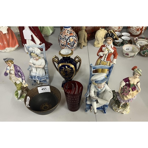 451 - Collection of Continental ceramic figurines to include Dresden