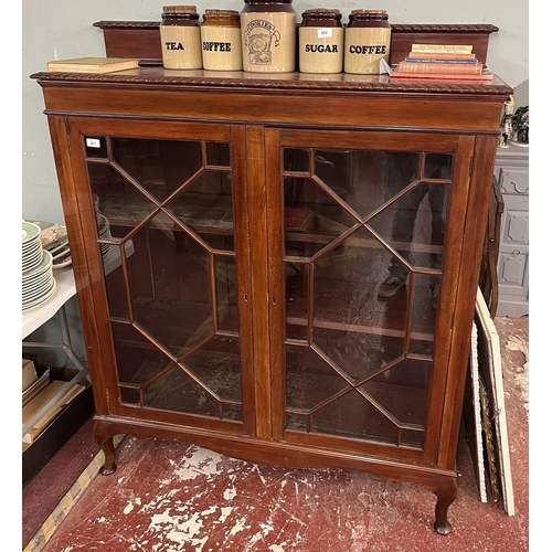 457 - Edwardian mahogany library bookcase - Approx size: W: 123cm D: 36cm H: 150cm