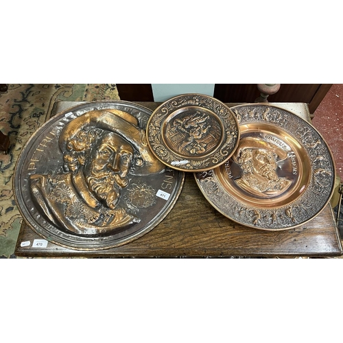 471 - 3 decorative brass relief chargers