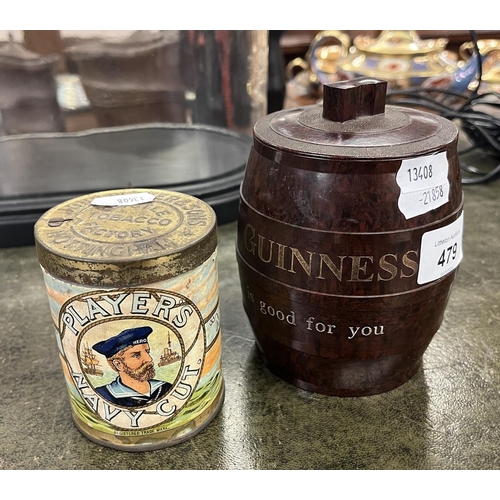 479 - Players Navy Cut tobacco tin unopened together with Guinness Bakelite tobacco jar