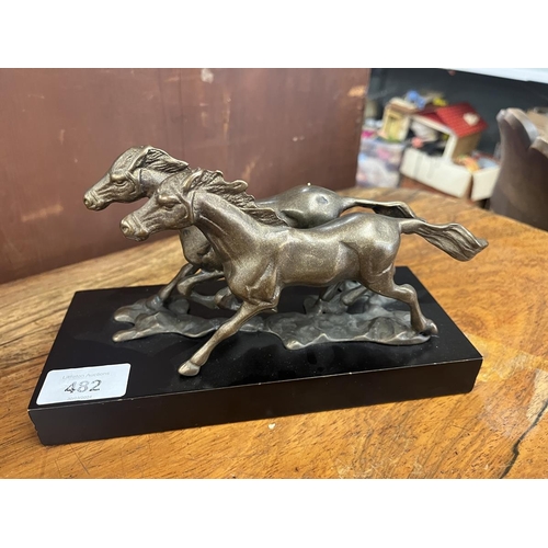 482 - Bronze sculpture of 2 running horses on base