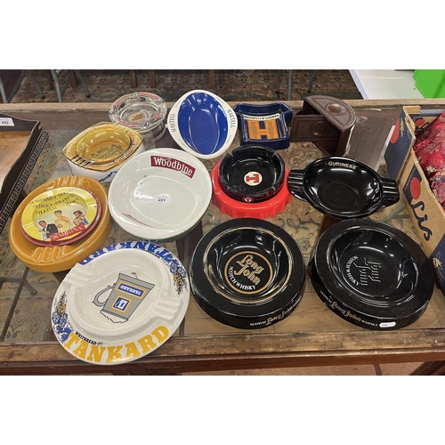 491 - Collection of ashtrays to include Bakelite cigarette box