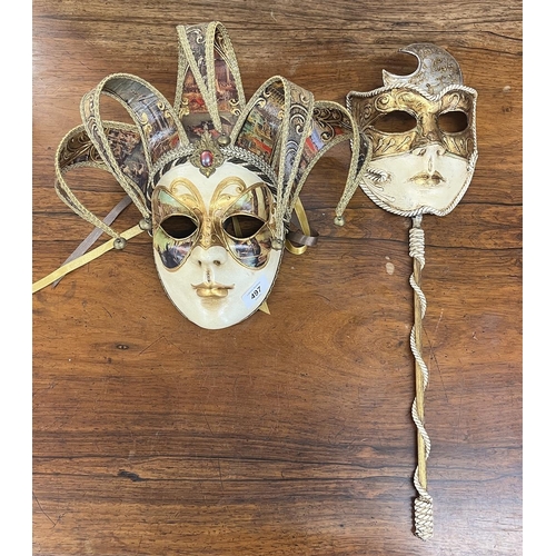 497 - 2 hand painted Venetian carnival masks