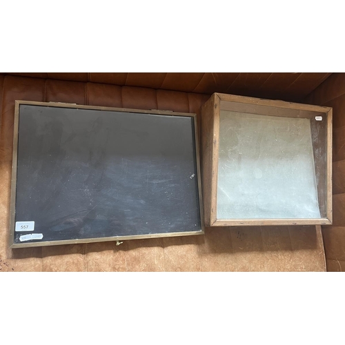557 - 1 brass and 1 wooden dealers display cases