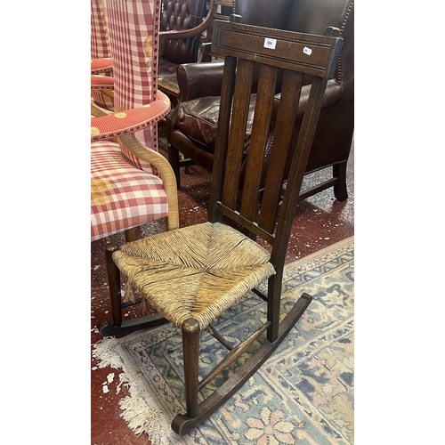 584 - Arts & Crafts rush seated rocking chair