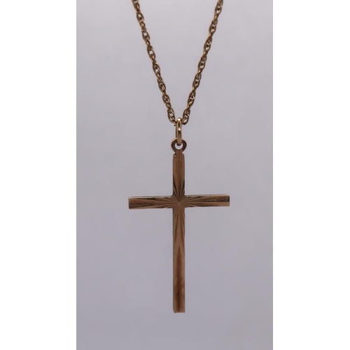62 - 9ct gold cross on 9ct gold chain - Approx weight 3.3g
