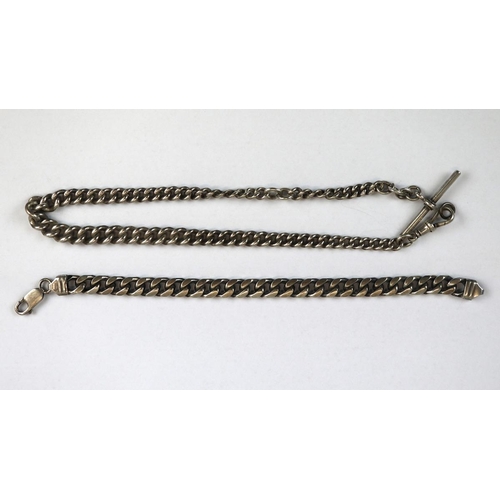 65 - Hallmarked silver belcher bracelet together with a silver albert chain