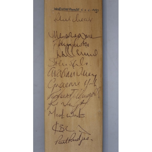 121 - Signed miniature cricket bat by Worcestershire team 1987