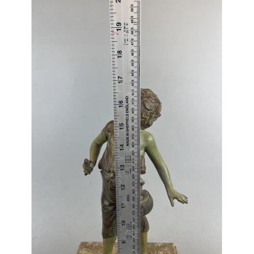 145 - Art Deco 'Happy Fisher' figure on marble base - Approx height: 42cm