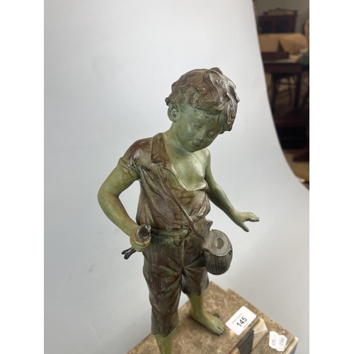 145 - Art Deco 'Happy Fisher' figure on marble base - Approx height: 42cm