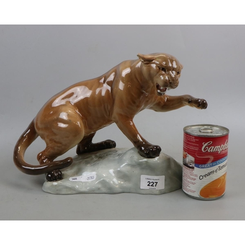 227 - Beswick figure of a mountain lion/puma in attack position A/F (repair to one of the ears) - Approx L... 