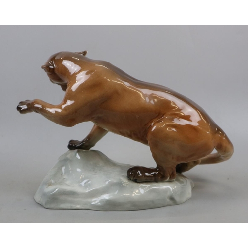 227 - Beswick figure of a mountain lion/puma in attack position A/F (repair to one of the ears) - Approx L... 