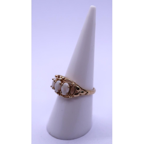 24 - 9ct gold 3 stone opal ring - Size M