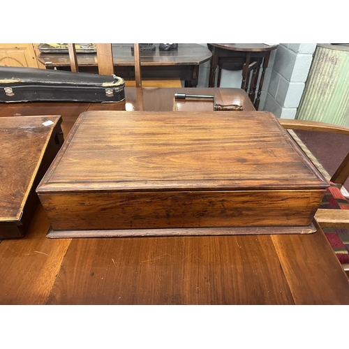 393 - Mahogany writing slope with integrated drawers together with another