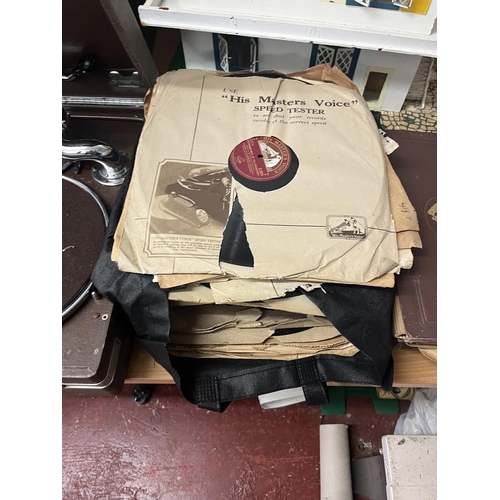 421 - Antique gramophone and quantity of records